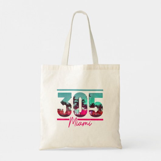 Miami 305 Area Code Florida Palm Trees Pri Tote Bag (Achterkant)