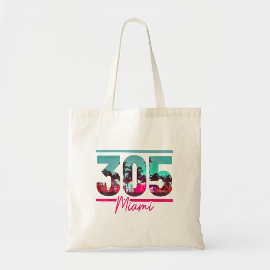 Miami 305 Area Code Florida Palm Trees Pri Tote Bag (Voorkant)