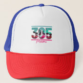 Miami 305 Area Code Florida  Palm Trees Pri Trucker Pet (Voorkant)
