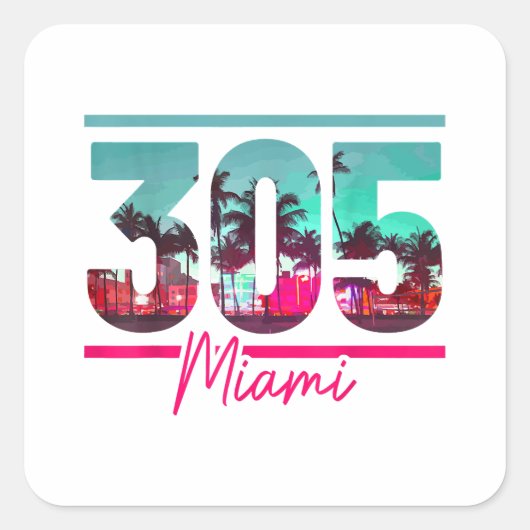 Miami 305 Area Code Florida  Palm Trees Pri Vierkante Sticker (Voorkant)