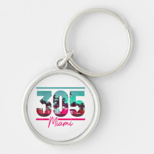 Miami 305 Netnummer Florida Vintage Palm Bomen Pri Sleutelhanger