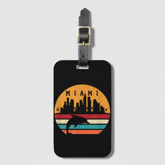  Miami 80s Dolphin Silhouette Souvenir Dolp Bagagelabel (Voorkant (verticaal))