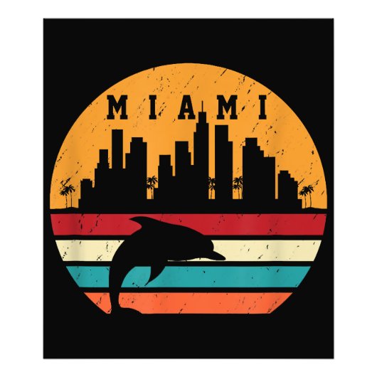  Miami 80s Dolphin Silhouette Souvenir Dolp Foto Afdruk (Voorkant)