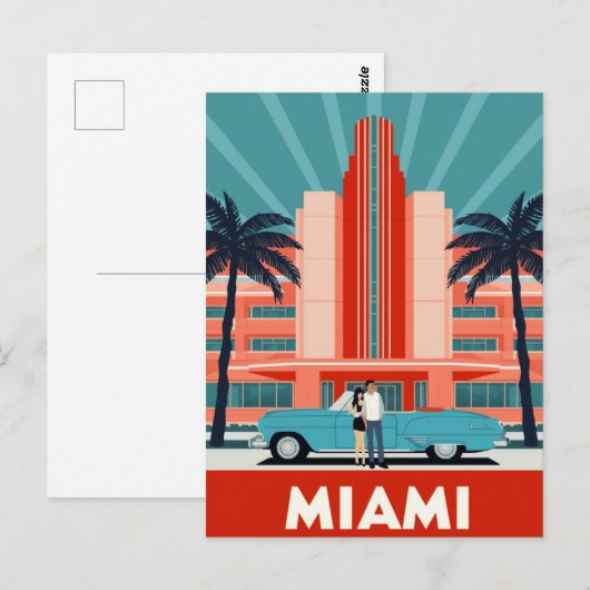 Miami Art Deco South Beach Retro Car Briefkaart (Voorkant / Achterkant)