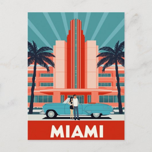 Miami Art Deco South Beach Retro Car Briefkaart (Voorkant)