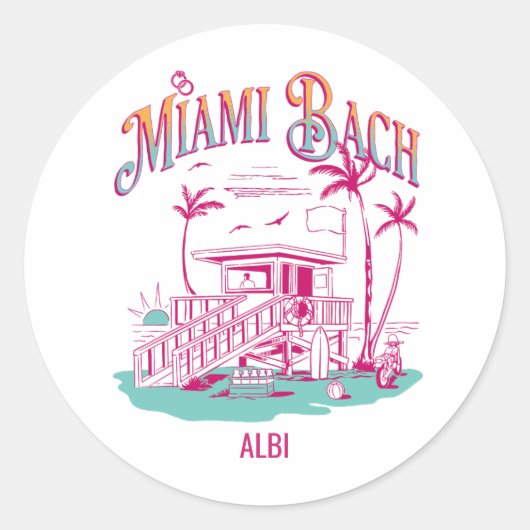 Miami Bachelorette Weekend Retro Sunset Ronde Sticker (Voorkant)