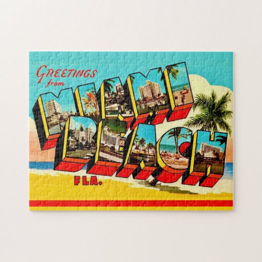 Miami Beach 11x14 ansichtkaart Legpuzzel (Horizontaal)