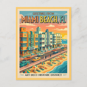 Miami Beach Art Deco District Vintage Stijl Briefkaart