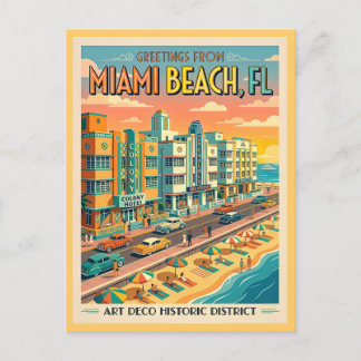 Miami Beach Art Deco District Vintage Style Briefkaart
