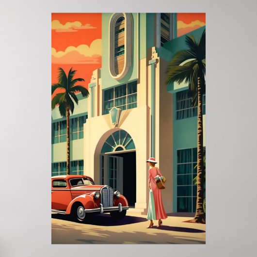 Miami Beach art deco hotel aan de voorkant airbrus Poster (Voorkant)
