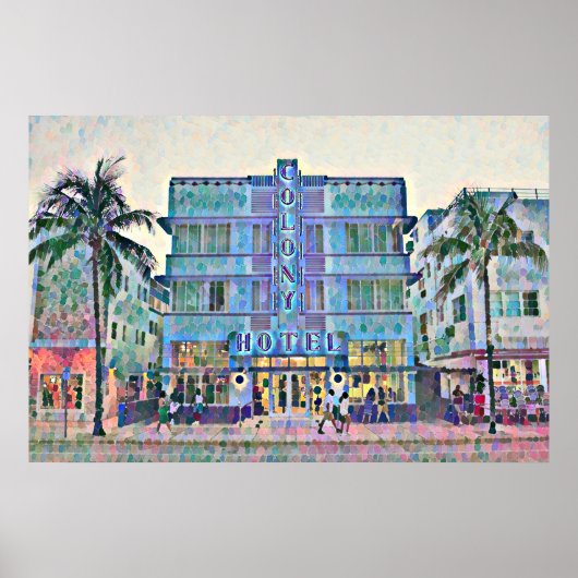 Miami Beach Art Deco Hotel Schilderij 2 Poster (Voorkant)