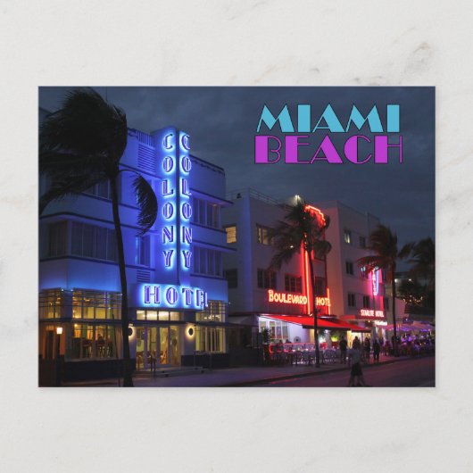 Miami Beach Art Deco Hotels 's nachts Briefkaart (Voorkant)