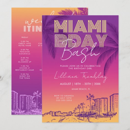Miami Beach Birthday Weekend Itinerary Kaart (Voorkant / Achterkant)