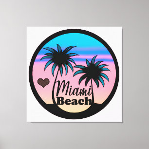 Miami Beach Blue en Pink Palm Trees Canvas Afdruk