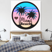 Miami Beach Blue en Pink Palm Trees Canvas Afdruk (Insitu (Slaapkamer))