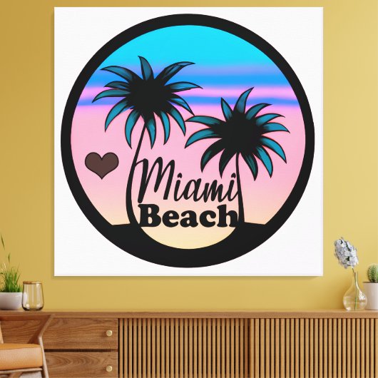 Miami Beach Blue en Pink Palm Trees Canvas Afdruk (Insitu (Woonkamer))