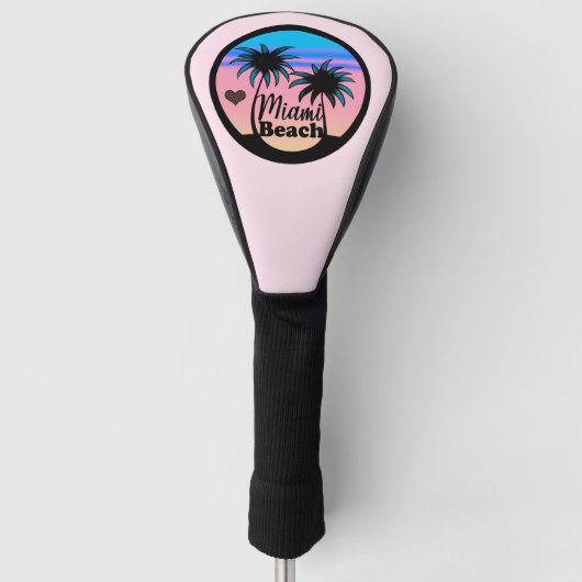 Miami Beach Blue en Pink Palm Trees Golfheadcover (Voorkant)