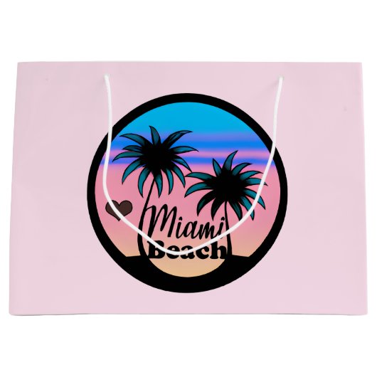 Miami Beach Blue en Pink Palm Trees Groot Cadeauzakje (Voorkant)