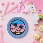 Miami Beach Blue en Pink Palm Trees Papieren Bordje (Feest)