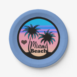 Miami Beach Blue en Pink Palm Trees Papieren Bordje