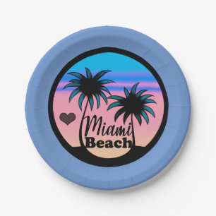 Miami Beach Blue en Pink Palm Trees Papieren Bordje