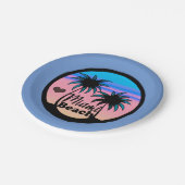 Miami Beach Blue en Pink Palm Trees Papieren Bordje (Gekanteld)