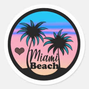 Miami Beach Blue en Pink Palm Trees Ronde Sticker
