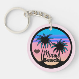 Miami Beach Blue en Pink Palm Trees Sleutelhanger