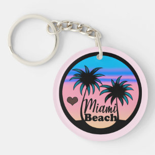 Miami Beach Blue en Pink Palm Trees Sleutelhanger