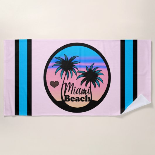 Miami Beach Blue en Pink Palm Trees Strandlaken (Voorkant)