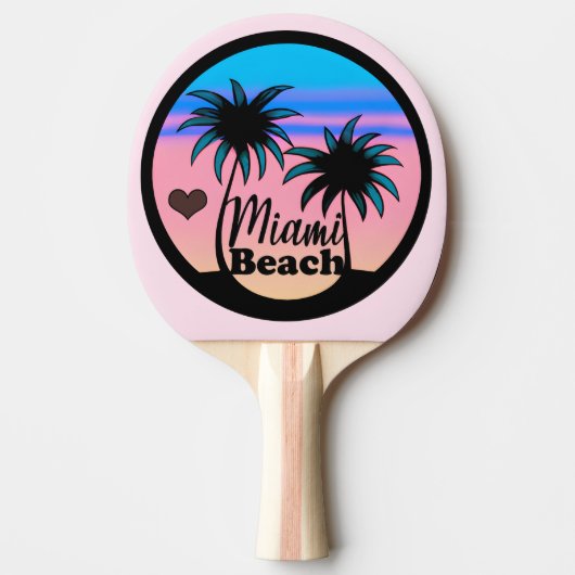 Miami Beach Blue en Pink Palm Trees Tafeltennisbatje (Voorkant)