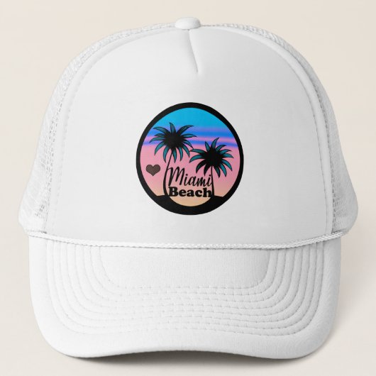 Miami Beach Blue en Pink Palm Trees Trucker Pet (Voorkant)
