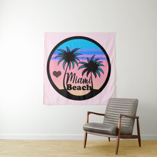Miami Beach Blue en Pink Palm Trees Wandkleed (In situ)