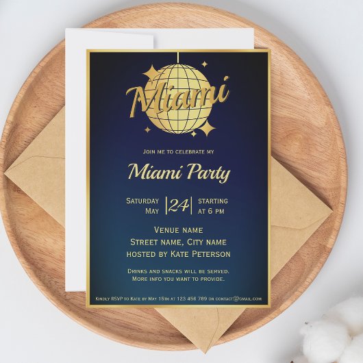 Miami Beach Disco Ball Party Event Uitnodiging