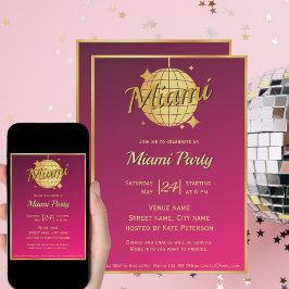 Miami Beach Disco Ball Party Event Uitnodiging