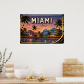 Miami Beach en Ocean Drive Zonsondergang Poster (Keuken)