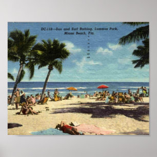 Miami Beach FL, Lummus Park, Zee en Surf, Vintage Poster