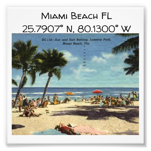 Miami Beach FL Map coördineert  stijl Foto Afdruk (Voorkant)