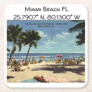 Miami Beach FL Map coördineert  stijl Kartonnen Onderzetters