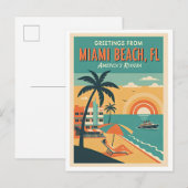 MIAMI BEACH FL Retro Reizen Briefkaart (Voorkant / Achterkant)