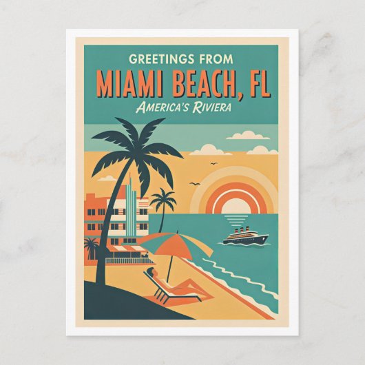 MIAMI BEACH FL Retro Reizen Briefkaart (Voorkant)