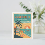 MIAMI BEACH FL Retro Reizen Briefkaart (Staand voorkant)