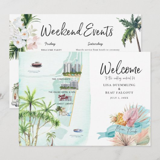 Miami Beach FL | Trouwweekend Itinerary Kaart (Voorkant / Achterkant)