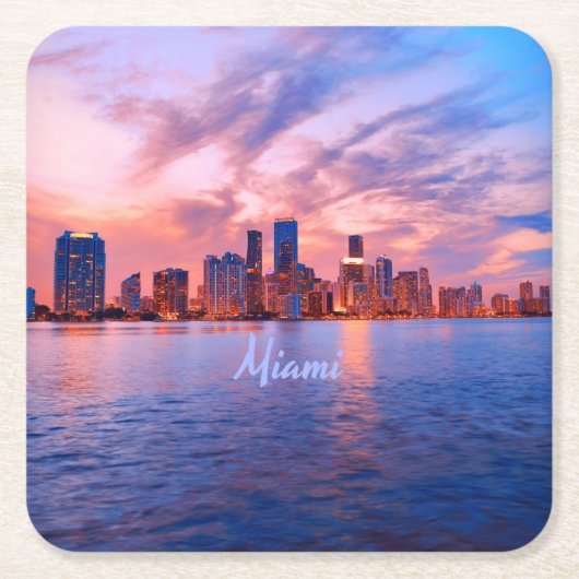 Miami Beach Florida City Skyline Kartonnen Onderzetters (Voorkant)