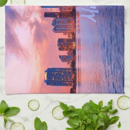 Miami Beach Florida City Skyline Theedoek (Gevouwen)