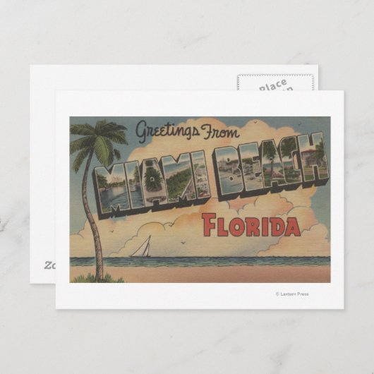Miami Beach, Florida - grote letterscènes Briefkaart (Voorkant / Achterkant)