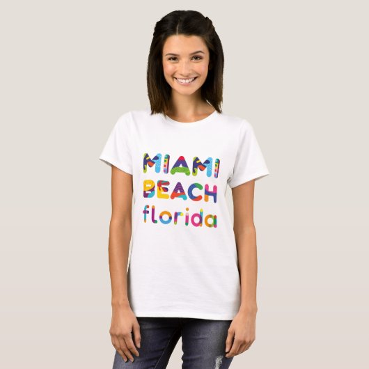 Miami Beach Florida kleurige tekst T-shirt (Voorkant volledig)