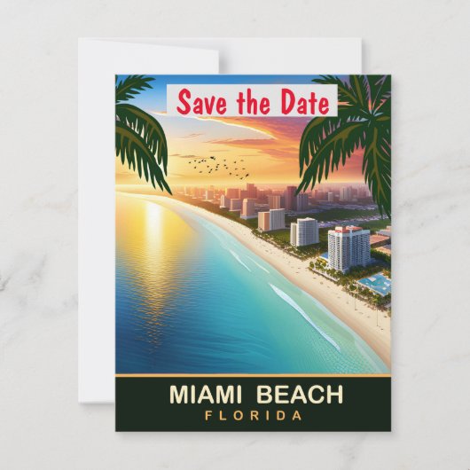 Miami Beach Florida Kust Roze Trouw Uitnodiging (Voorkant)