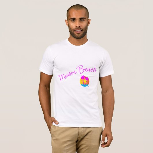 Miami Beach, Florida Logo Palms Sun Cool T-shirt (Voorkant volledig)