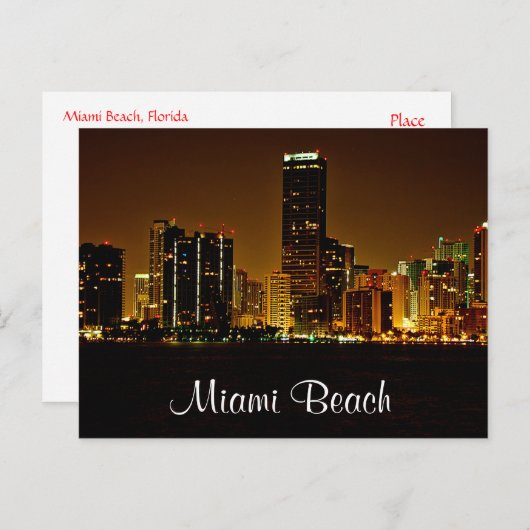 Miami Beach Florida Night Skyline Post Card Briefkaart (Voorkant / Achterkant)